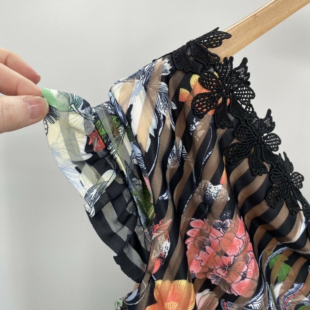 foxiedox One-Shoulder Floral Pleated Midi Dress in Black and Multicolor - Picture 12 of 12